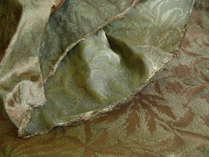 by yard 100% Silk Jacquard Palm Japanese Maple Leaf Foliage Magic "fir" Green Brown Gold