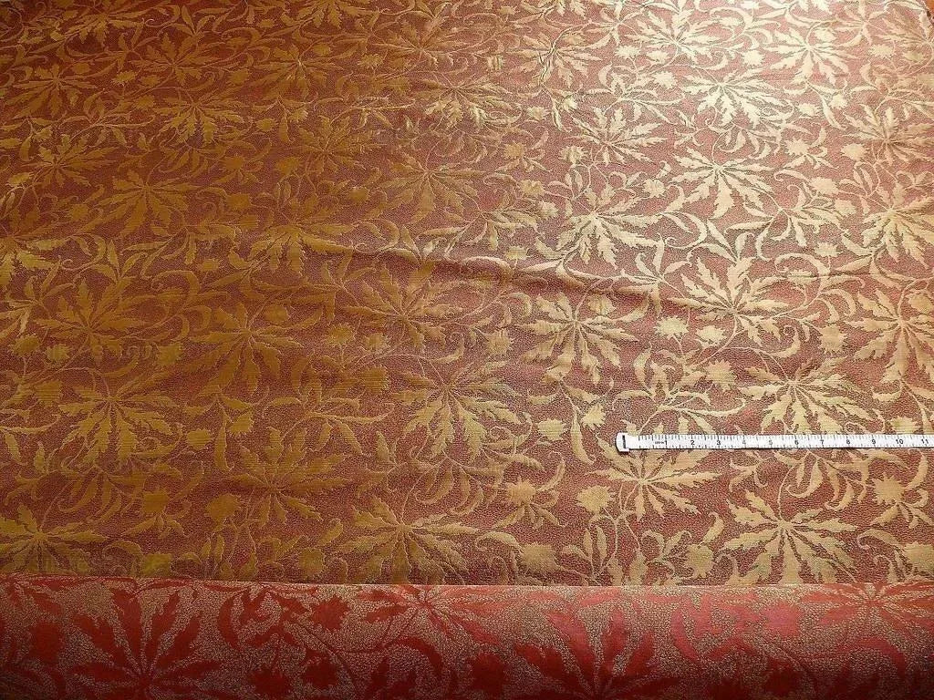 by yard 100% Silk Jacquard Palm Japanese Maple Leaf Foliage Magic "redwood" Red Gold Brown