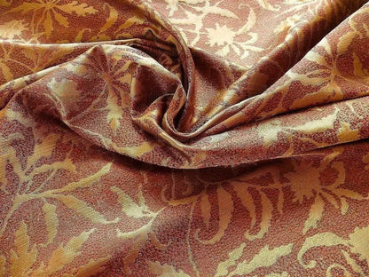 by yard 100% Silk Jacquard Palm Japanese Maple Leaf Foliage Magic "redwood" Red Gold Brown