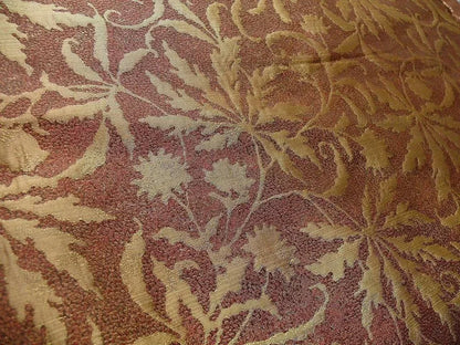 by yard 100% Silk Jacquard Palm Japanese Maple Leaf Foliage Magic "redwood" Red Gold Brown