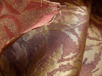 by yard 100% Silk Jacquard Palm Japanese Maple Leaf Foliage Magic "redwood" Red Gold Brown