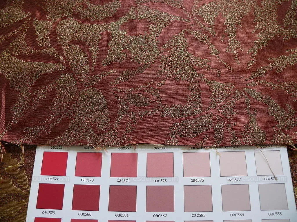 by yard 100% Silk Jacquard Palm Japanese Maple Leaf Foliage Magic "redwood" Red Gold Brown