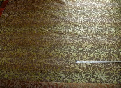 by yard 100% Silk Jacquard Palm Japanese Maple Leaf Foliage Magic  Leaf "thyme" Brown Gold Red