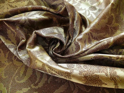 by yard 100% Silk Jacquard Palm Japanese Maple Leaf Foliage Magic  Leaf "thyme" Brown Gold Red