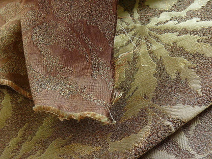 by yard 100% Silk Jacquard Palm Japanese Maple Leaf Foliage Magic  Leaf "thyme" Brown Gold Red