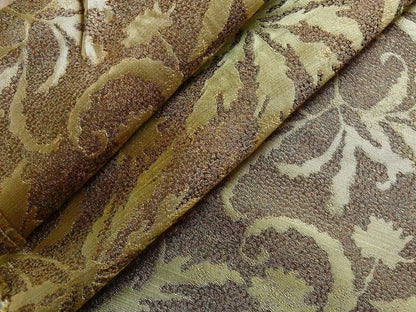 by yard 100% Silk Jacquard Palm Japanese Maple Leaf Foliage Magic  Leaf "thyme" Brown Gold Red