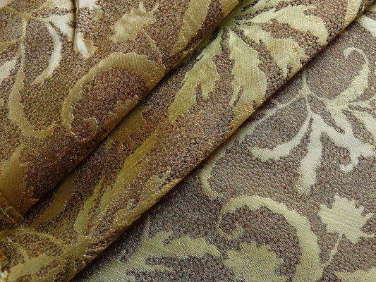 by yard 100% Silk Jacquard Palm Japanese Maple Leaf Foliage Magic  Leaf "thyme" Brown Gold Red
