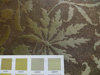 by yard 100% Silk Jacquard Palm Japanese Maple Leaf Foliage Magic  Leaf "thyme" Brown Gold Red