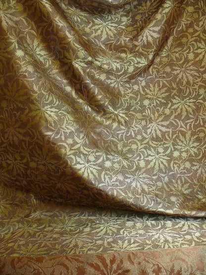 by yard 100% Silk Jacquard Palm Japanese Maple Leaf Foliage Magic  Leaf "thyme" Brown Gold Red