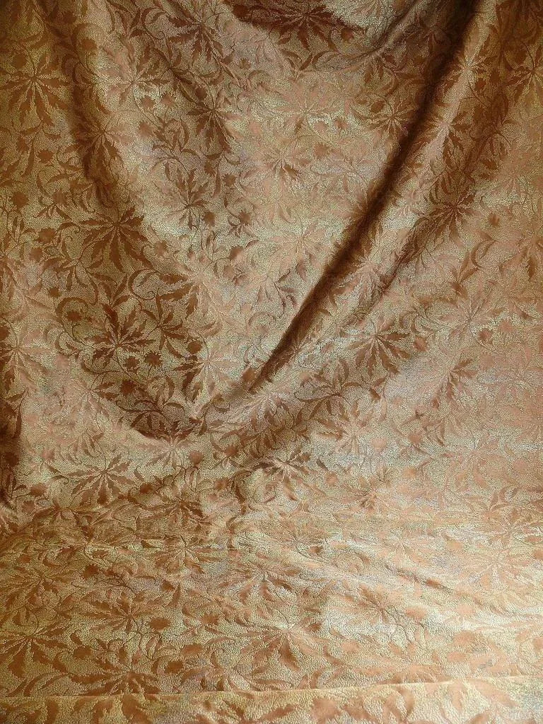 by yard 100% Silk Jacquard Palm Japanese Maple Leaf Foliage Magic  Leaf "thyme" Brown Gold Red