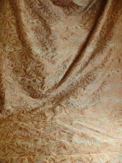 by yard 100% Silk Jacquard Palm Japanese Maple Leaf Foliage Magic  Leaf "thyme" Brown Gold Red