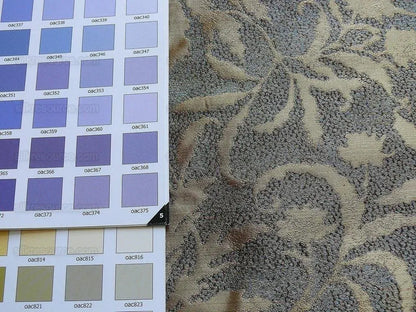 by yard 100% Silk Jacquard Palm Japanese Maple Leaf Foliage Magic "turquoise" Gold Blue