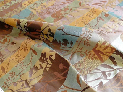 High End Art Nouveau 100% Silk Lampas Botanical Silhouette Rectangles "shale" Blue Brown Gold