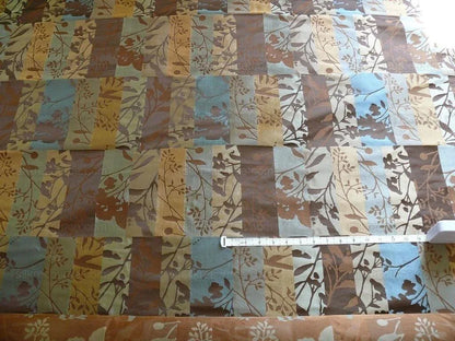 High End Art Nouveau 100% Silk Lampas Botanical Silhouette Rectangles "shale" Blue Brown Gold