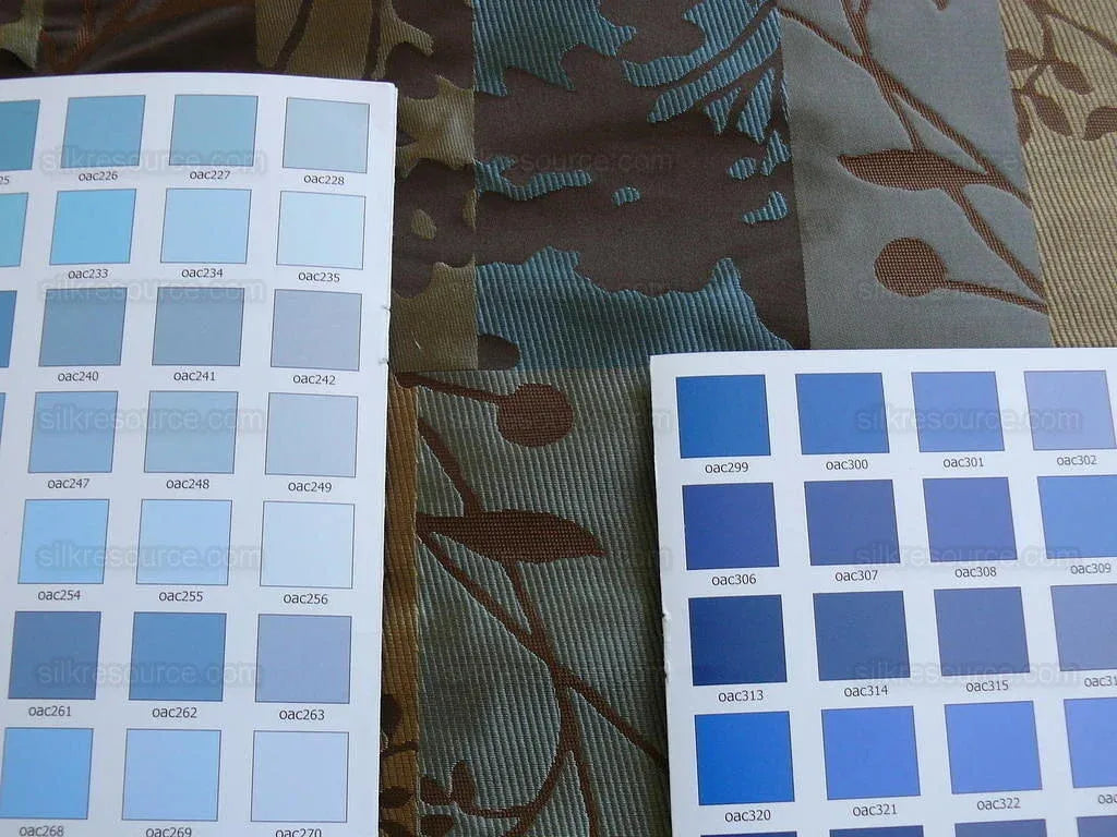 High End Art Nouveau 100% Silk Lampas Botanical Silhouette Rectangles "shale" Blue Brown Gold