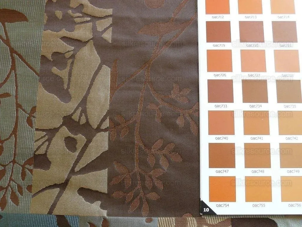 High End Art Nouveau 100% Silk Lampas Botanical Silhouette Rectangles "shale" Blue Brown Gold