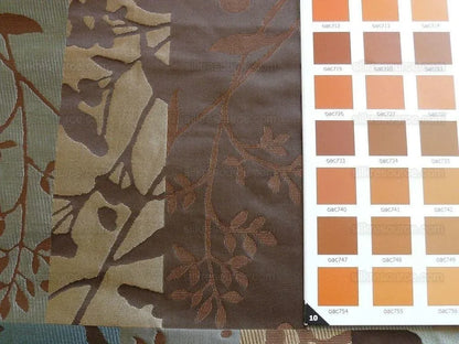 High End Art Nouveau 100% Silk Lampas Botanical Silhouette Rectangles "shale" Blue Brown Gold