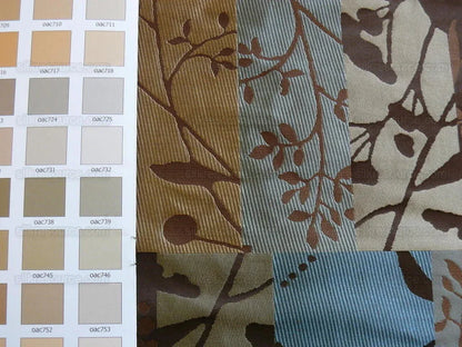 High End Art Nouveau 100% Silk Lampas Botanical Silhouette Rectangles "shale" Blue Brown Gold