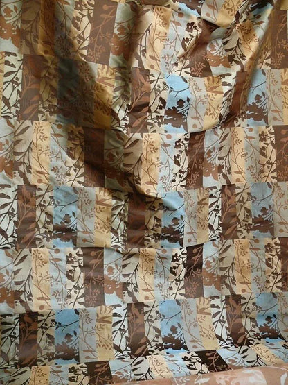High End Art Nouveau 100% Silk Lampas Botanical Silhouette Rectangles "shale" Blue Brown Gold
