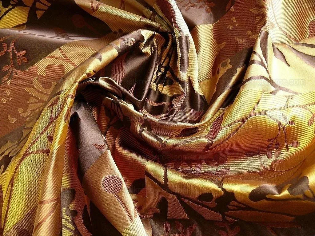 High End Art Nouveau  100% Silk Lampas Botanical Silhouette Rectangles "branch" Brown