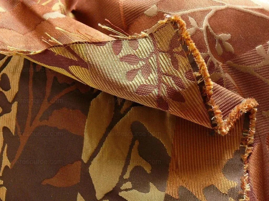 High End Art Nouveau  100% Silk Lampas Botanical Silhouette Rectangles "branch" Brown