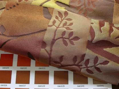 High End Art Nouveau  100% Silk Lampas Botanical Silhouette Rectangles "branch" Brown