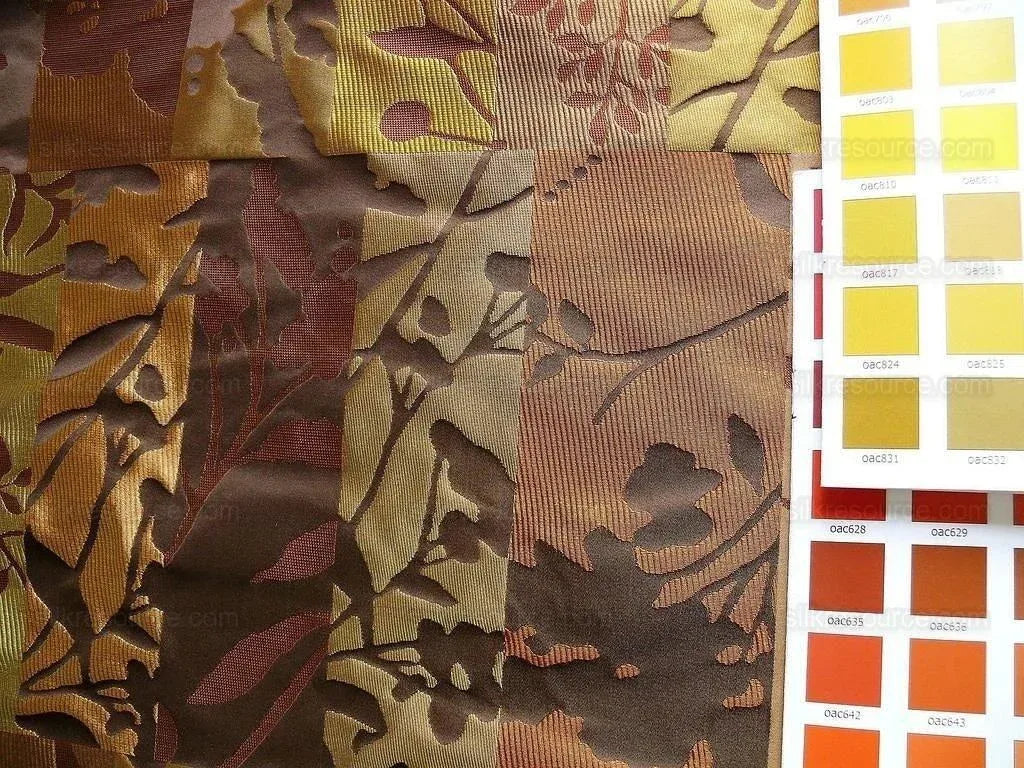 High End Art Nouveau  100% Silk Lampas Botanical Silhouette Rectangles "branch" Brown
