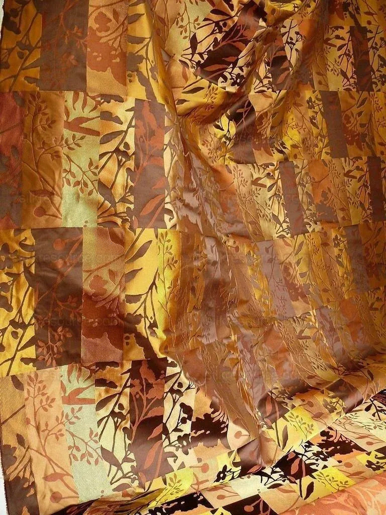 High End Art Nouveau  100% Silk Lampas Botanical Silhouette Rectangles "branch" Brown