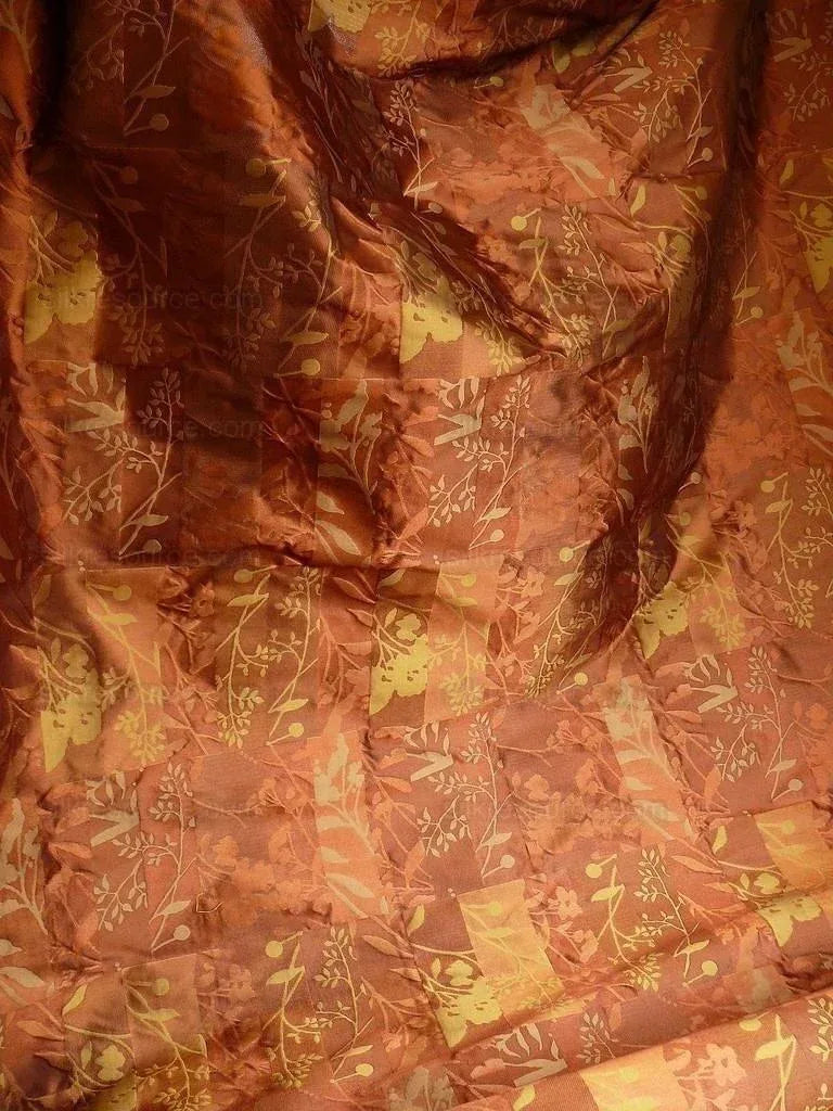 High End Art Nouveau  100% Silk Lampas Botanical Silhouette Rectangles "branch" Brown