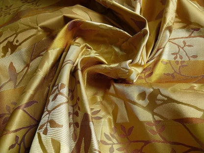 High End Art Nouveau  100% Silk Lampas Botanical Silhouette Rectangles "sunglow" Gold