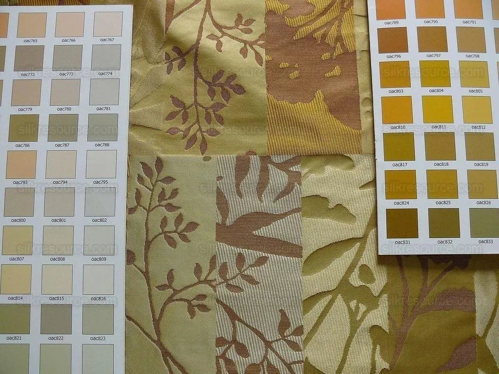 High End Art Nouveau  100% Silk Lampas Botanical Silhouette Rectangles "sunglow" Gold