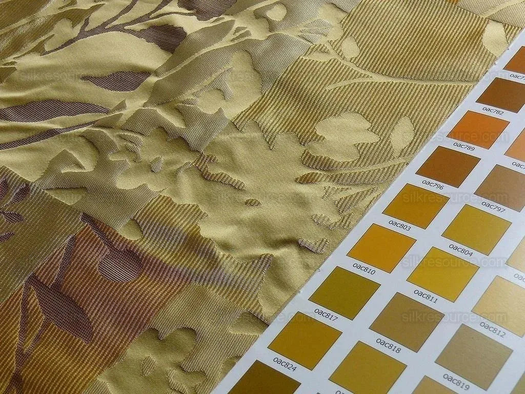 High End Art Nouveau  100% Silk Lampas Botanical Silhouette Rectangles "sunglow" Gold