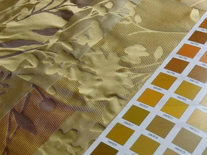 High End Art Nouveau  100% Silk Lampas Botanical Silhouette Rectangles "sunglow" Gold