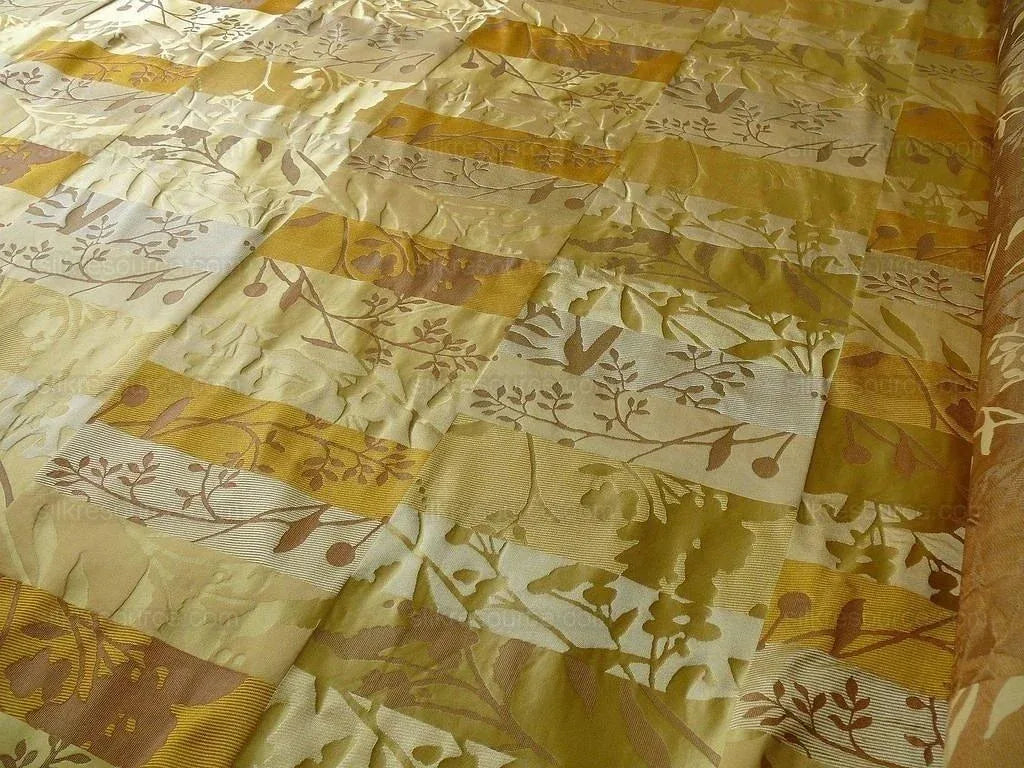 High End Art Nouveau  100% Silk Lampas Botanical Silhouette Rectangles "sunglow" Gold