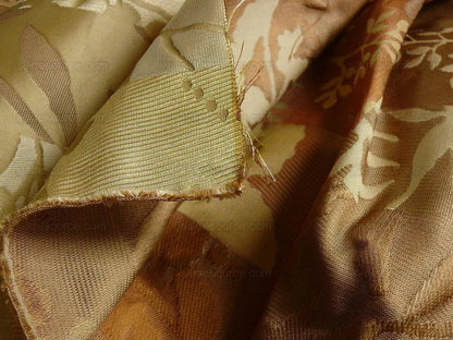 High End Art Nouveau  100% Silk Lampas Botanical Silhouette Rectangles "sunglow" Gold