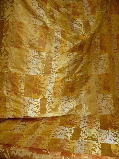 High End Art Nouveau  100% Silk Lampas Botanical Silhouette Rectangles "sunglow" Gold