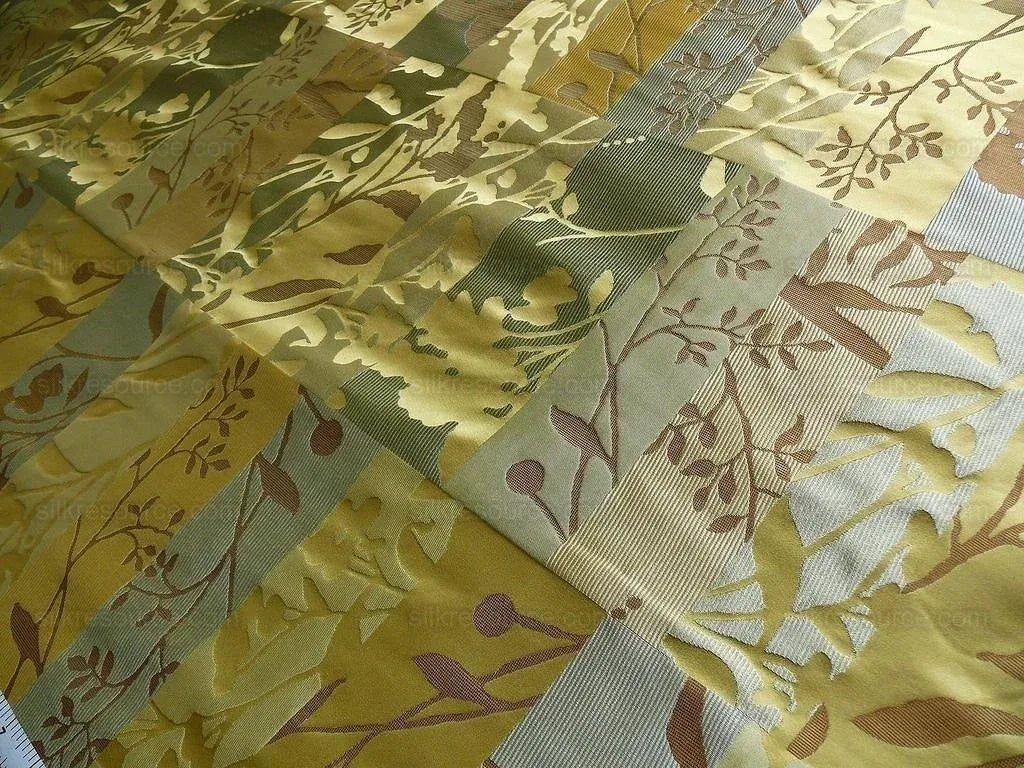 High End Art Nouveau  100% Silk Lampas Botanical Silhouette Rectangles "celadon" Blue