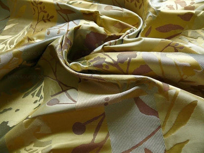 High End Art Nouveau  100% Silk Lampas Botanical Silhouette Rectangles "celadon" Blue