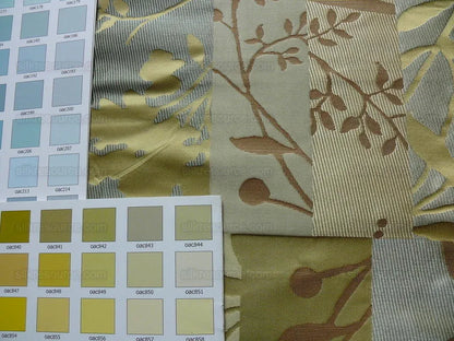 High End Art Nouveau  100% Silk Lampas Botanical Silhouette Rectangles "celadon" Blue