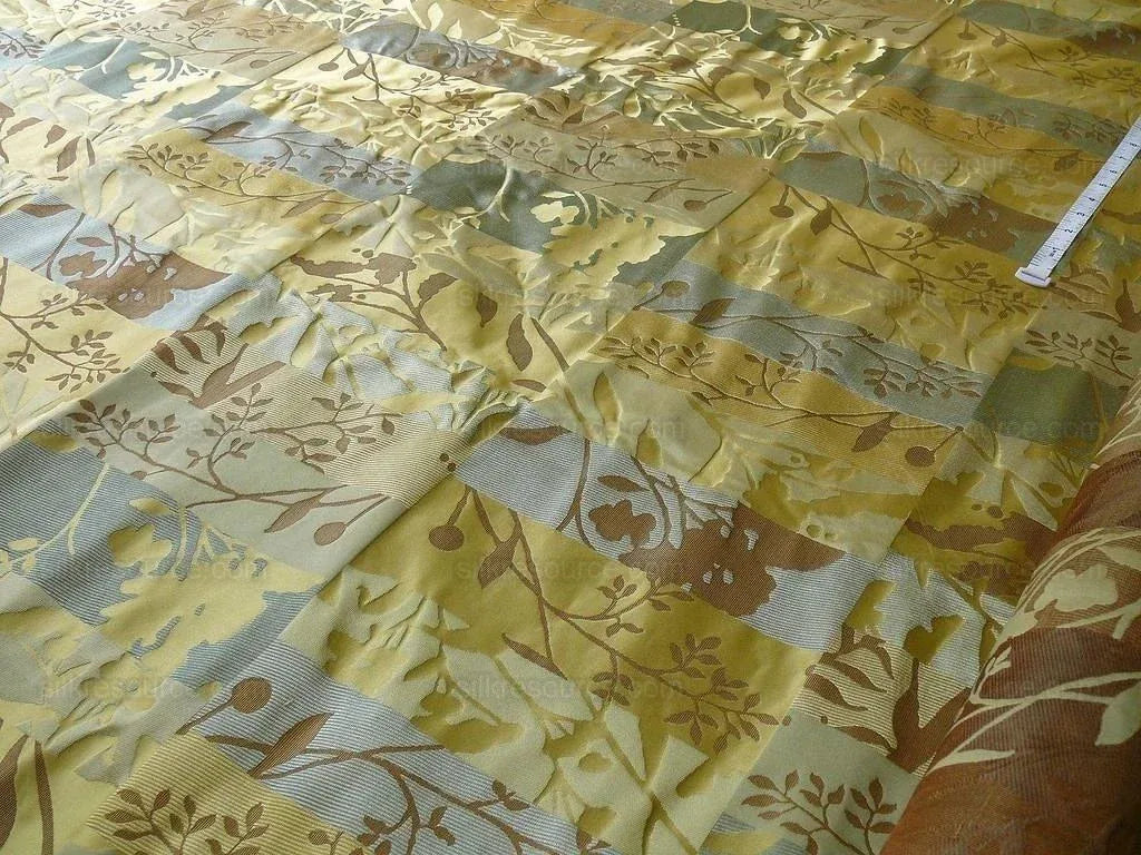 High End Art Nouveau  100% Silk Lampas Botanical Silhouette Rectangles "celadon" Blue