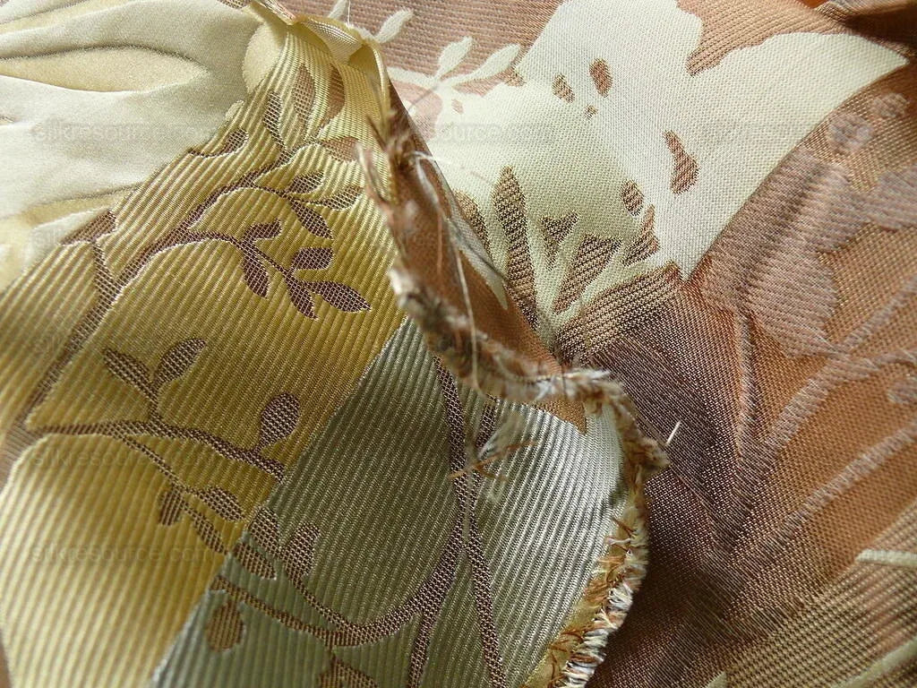 High End Art Nouveau  100% Silk Lampas Botanical Silhouette Rectangles "celadon" Blue