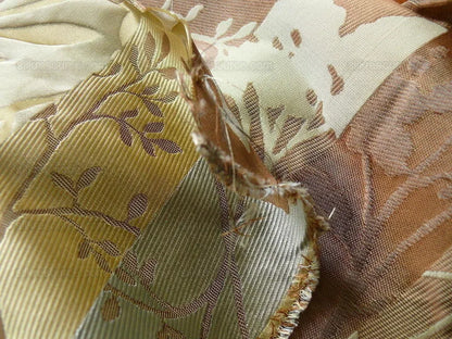 High End Art Nouveau  100% Silk Lampas Botanical Silhouette Rectangles "celadon" Blue