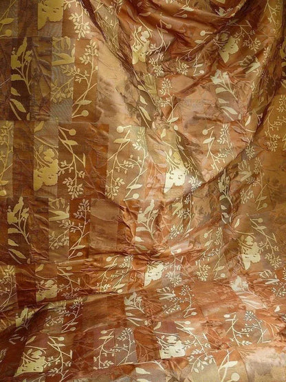 High End Art Nouveau  100% Silk Lampas Botanical Silhouette Rectangles "celadon" Blue