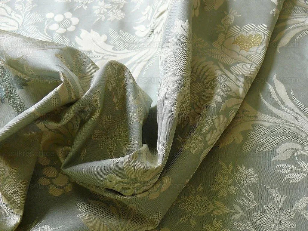 by yard HiEnd 100% silk Damask Lisere Renaissance Rose Urn "aspen" Blue