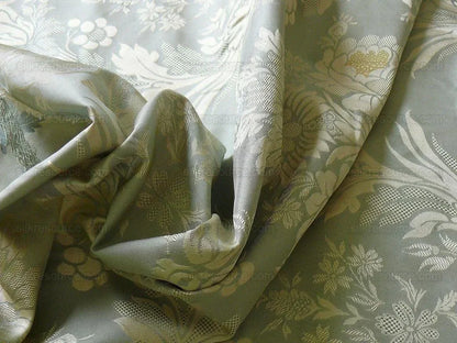 by yard HiEnd 100% silk Damask Lisere Renaissance Rose Urn "aspen" Blue