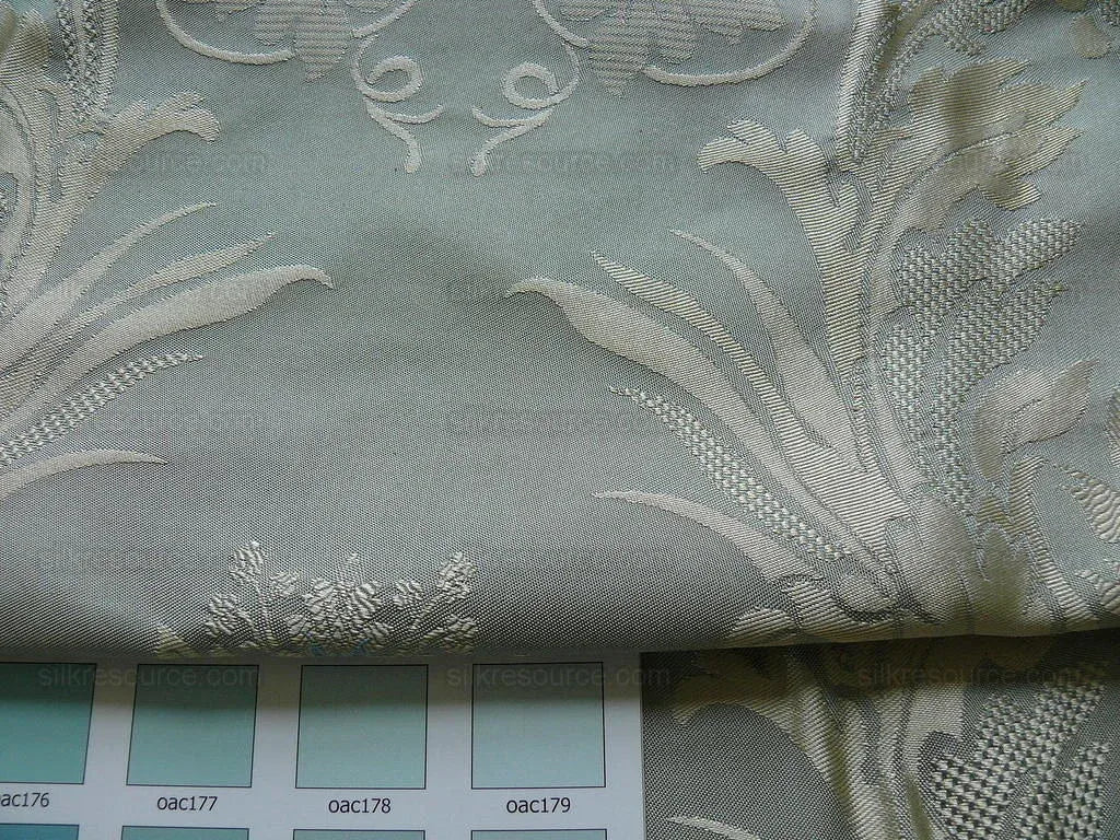 by yard HiEnd 100% silk Damask Lisere Renaissance Rose Urn "aspen" Blue