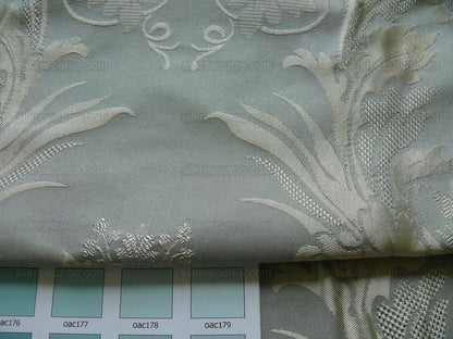 by yard HiEnd 100% silk Damask Lisere Renaissance Rose Urn "aspen" Blue