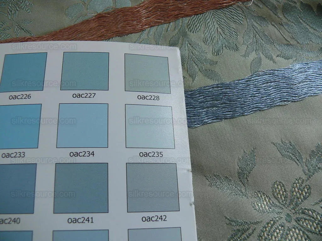 by yard HiEnd 100% silk Damask Lisere Renaissance Rose Urn "aspen" Blue