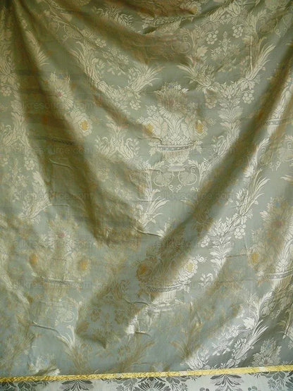 by yard HiEnd 100% silk Damask Lisere Renaissance Rose Urn "aspen" Blue