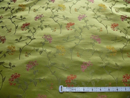 by yard 100% Silk Lampas Sage Blossom Sprig "stem" Green Pink Gold